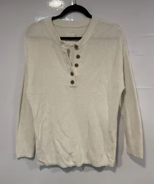 Cream Waffle Knit Aerie‎ Henley Pullover with Button Placket thumbnail 1