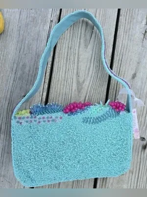 Handcrafted in India Beaded Coastal Coral Reef Shoulder Handbag Purse Teal Aqua thumbnail 4