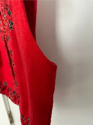 Vintage Red Embroidered Floral Vest wool cotton blend women’s large 90s thumbnail 4
