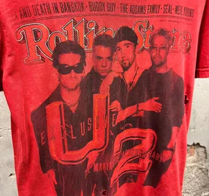 Vintage Y2K U2 Rolling Stone Magazine Cover Thrashed Fitted T-Shirt Small S thumbnail 2