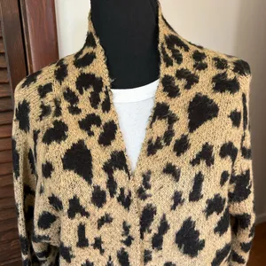 BP Black and Tan Animal Print Open Front Long Cardigan thumbnail 6