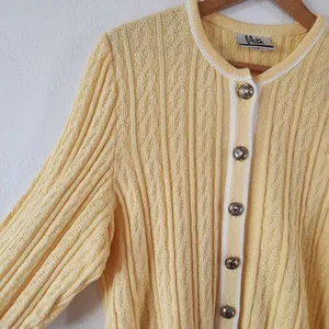 Mita Cable Knit Cardigan Vintage Long Sleeve Gold Buttons 80s Size 14 Yellow thumbnail 6