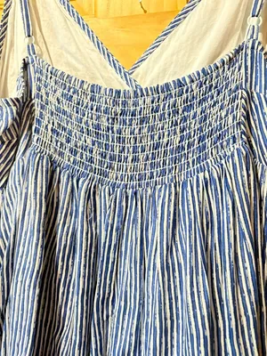 Gap Drop-Waist Maxi Dress Blue White Striped Spaghetti Strap Sundress women’s XL thumbnail 5