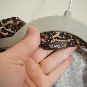 J. McLaughlin Size Medium Leopard Print Ruffle Cowl Neck 3/4 Sleeve Top‎ Brown thumbnail 4