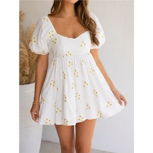 Altar’d State Daisy Embroidered Babydoll Mini Dress White Puff Sleeve Sz Medium thumbnail 11