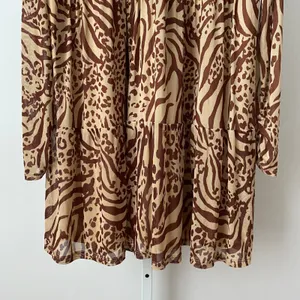 AFRM M Brown Animal Print Babydoll Dress Mesh Tiered Long‎ Sleeve thumbnail 3