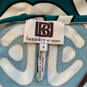 Laundry By Design Dress Womens 4 Teal White Geometric Shift Career Travel thumbnail 4