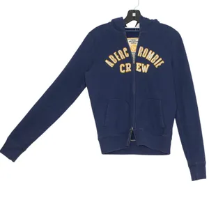 Abercrombie Full Zip Hoodie Jacket Y2K Spell Out Varsity Logo Preppy Navy Blue L thumbnail 2