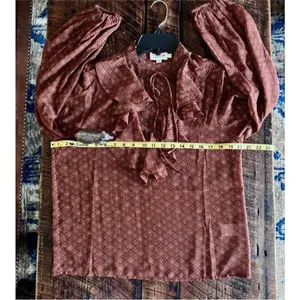 Molly Bracken western long sleeve sheer tie neck high neck ruffle blouse small thumbnail 11