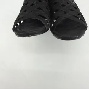 Eileen‎ Fisher Black Leather Strappy Cage Wedge Sandals Womens 8 Zip Back thumbnail 4