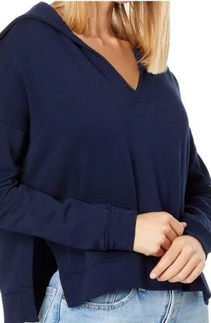NWT bobi Los Angeles soft boxy cropped sweatshirt w/ sailor collar. Navy. Small thumbnail 1