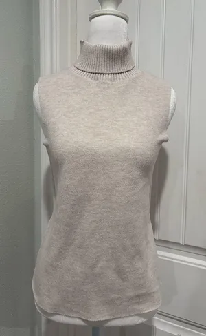 Zara Women's Beige Sleeveless Turtleneck Sweater Size S thumbnail 1