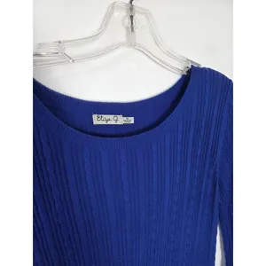 Eliza J Cobalt Blue Cable Knit Midi Dress Chevron Long Sleeve Modest Teacher M thumbnail 7