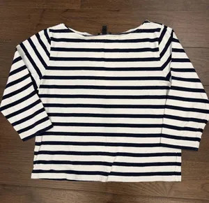 J. Crew Navy and White Striped Boatneck 3/4 Sleeve Top Large C60-034 thumbnail 1