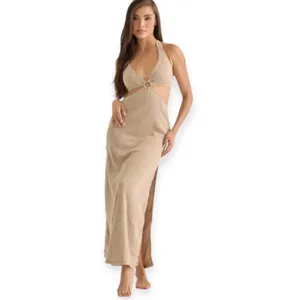 Beige Botany Knit Cut Out Maxi Dress Sand Taupe Size Small thumbnail 15