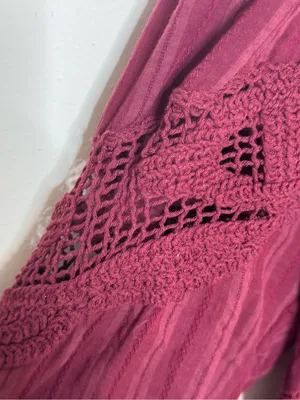 bohme Wine Red Crochet Sleeve Peasant Top New thumbnail 3