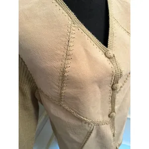 NWT VTG Selene Sport Cardigan Leather Patchwork Wool Blend Deadstock Mix Media thumbnail 3