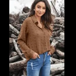 Elegant Brown Button Down Shirt for Women oversized Med thumbnail 2