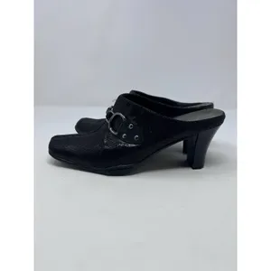 Aerosoles Women's Black Patent Slip On Square Toe Heels Chain Design Size 7‎ 1/2 thumbnail 2