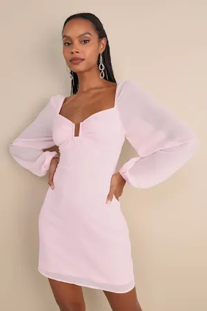 NWT Lulus Flirtatious Designs Light Pink Chiffon Balloon Sleeve Mini Dress Sz S thumbnail 1