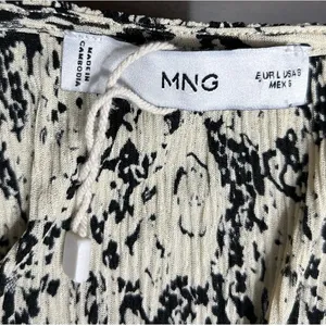 Mango‎ Cream Black Floral Textured Midi Dress Long Sleeve Autumn Wedding Guest thumbnail 6