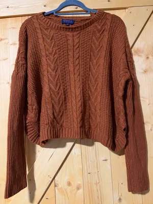 Joseph A. Rust Brown Cable Knit Cropped Sweater Size L thumbnail 1