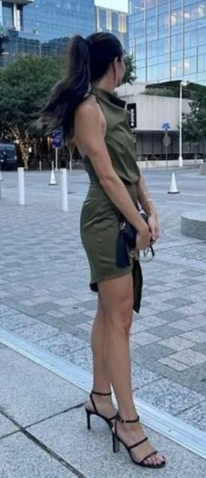 ELLIATT Camo Asymmetric Satin Cocktail Dress in Khaki Size X-Small thumbnail 2