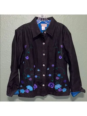 Vintage Embroidered Jean Jacket with Floral Design denim cottagecore teacher thumbnail 2