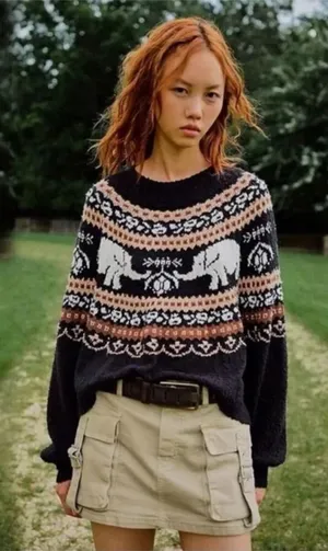 FREE‎ PEOPLE Nellie Fair Isle Elephant Sweater size Medium thumbnail 1