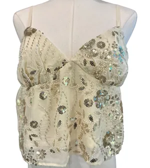 Beaded Sequin NWT Fairy Cami Crop Top Ivory Party Y2K Coquette XL No Boundaries thumbnail 1