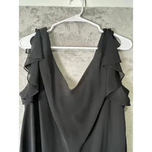 Vintage y2k Black Chiffon‎ Handkerchief Hem Dress Floral Beaded Embroidered Med thumbnail 2