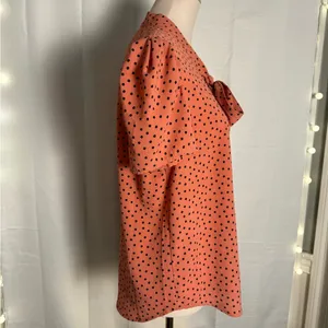 O L M Black and Orange Puff Sleeve Blouse with Tie Front thumbnail 3