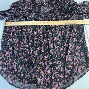 Free People Meant To Be Black Floral Print Full Mutton‎ Sleeve Peasant Blouse M thumbnail 13