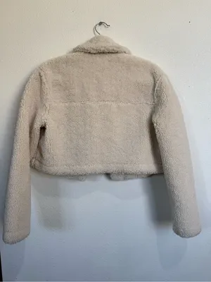 Zara Ivory Teddy Sherpa Cropped Trucker Jacket Quiet Luxury Cozy Winter Sz Small thumbnail 7