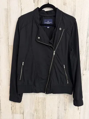 American Eagle Women’s XL Black Lyocell Moto Jacket Asymmetrical Zip thumbnail 2