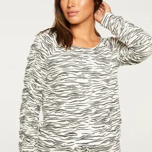 NWT Chaser BLISS KNIT SHIRRED RAGLAN PULLOVER XS Animal Prit Black White Y2k thumbnail 3
