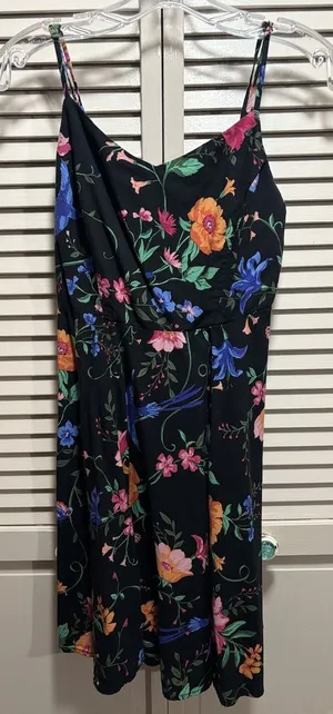 Old Navy Floral Print Smocked Back Black/Mutli Mini‎ Sun Dress Size M Adj Straps thumbnail 1