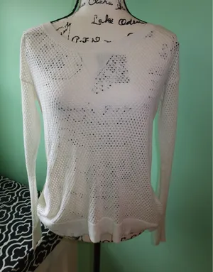American Eagle Lightweight White Open-Knit Women's Sweater Top thumbnail 1