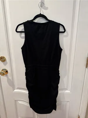 Black Athletic Tank Dress Drawstring Waist Pockets Ruched Sleeveless Size Large thumbnail 5