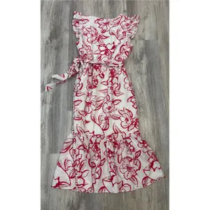 Sam‎ Edelman Petal Sketch V-Neck Maxi Dress Red White Floral Ruffle Size 10 NEW thumbnail 8