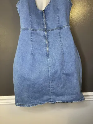 Conshvi Dress Womens Medium Blue Denim Tank Sheath Mini Zip Back Sleeveless thumbnail 8