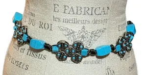 Vintage Chico’s Women’s Western Turquoise Stone Concho Style Belt Black Strap thumbnail 1