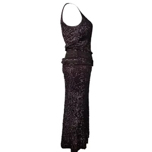 Vtg Chetta B Sequin Crochet Knit 2 Piece Skirt Set Sz M/L Dark Brown 90s Glam thumbnail 6