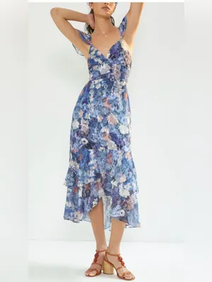 Anthropologie Hurch Blue Floral‎ Tiered Maxi Dress size 6 thumbnail 2