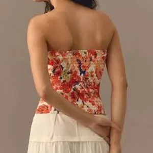 Anthropologie MAEVE Floral Ruched Tube Top Size Medium M FEMININE SEXY Smocked thumbnail 8