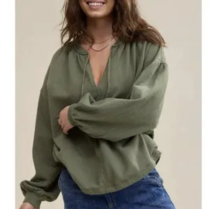Aerie Easy Street Olive Green Oversized Sweatshirt Size M Peasant Boho Cottage thumbnail 2