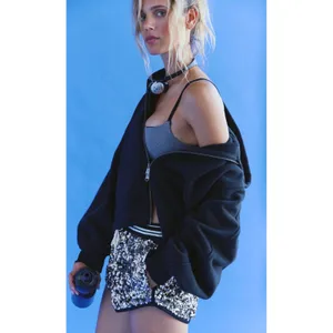 Free‎ People FP Movement Shining Star Sequin Shorts Metallic Black Combo S NWT thumbnail 3