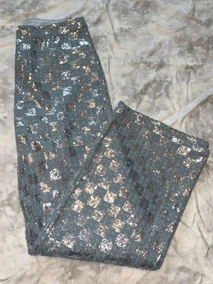 Line & Dot Blue Checkered Sequin Wide-Leg Pants thumbnail 3