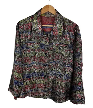 Chicos Floral Silk‎ Button Down Jacket Shirt Sz 2 Large Colorful Boho Maximalist thumbnail 1