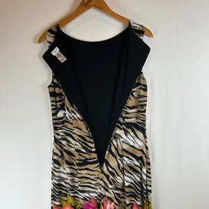 Cache‎ Vintage Womens Tiger Floral Print Midi Dress Brown Pink Sleeveless Size M thumbnail 8